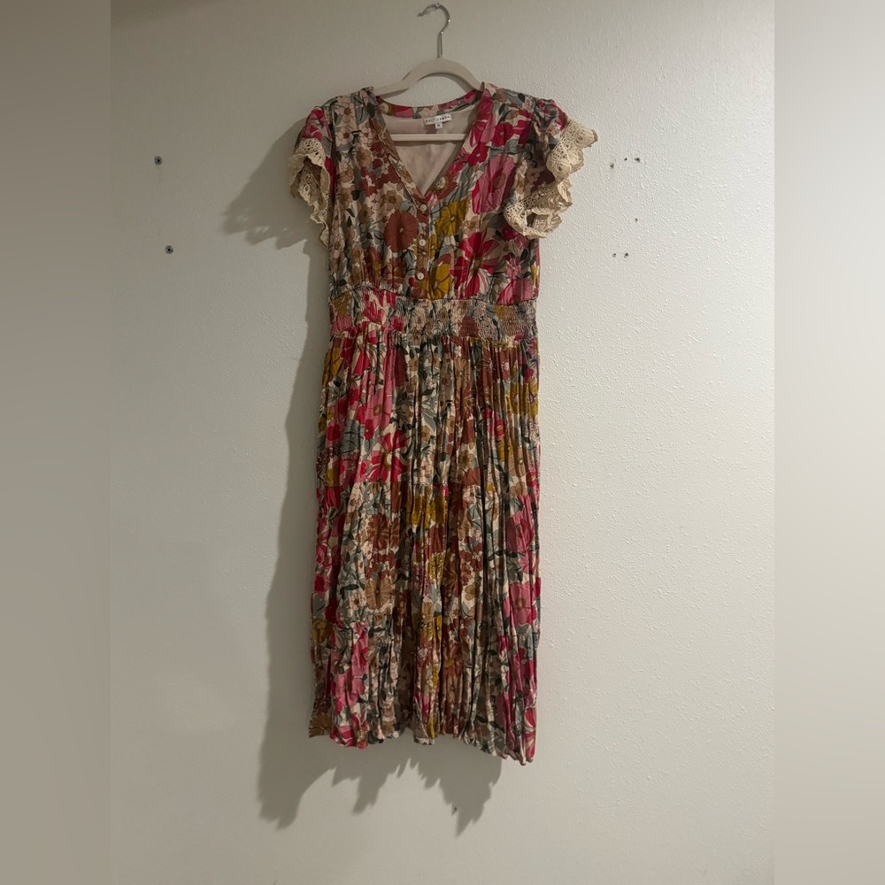 Baltic Born Floral Midi Dress in Pink and Brown